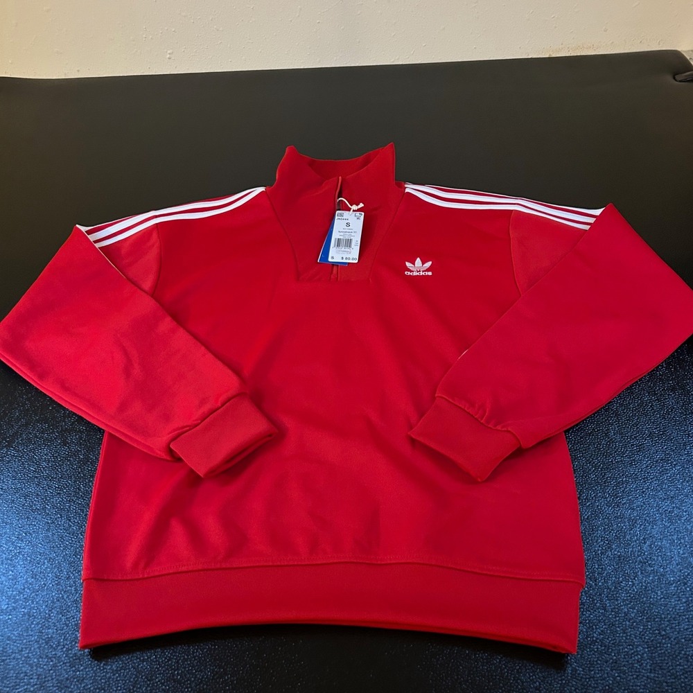 Adidas Funnel Neck Track Top Red 3 Stripe Pullover Jacket Mens Small NWT $80